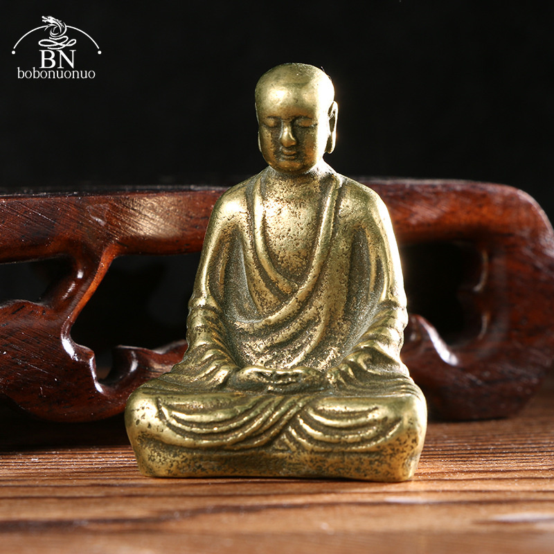 Home Office Feng Shui - Antique Brass Buddha Statue Mini Portable
